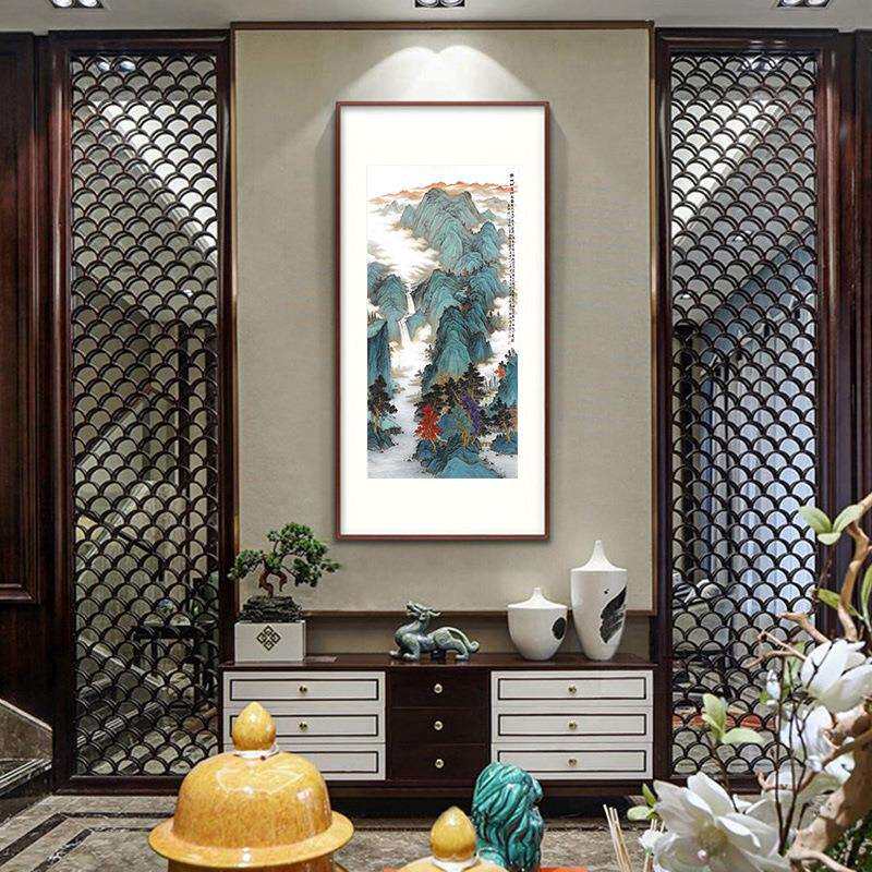 玄关客厅风景装饰画大幅竖版中堂画新中式艺术微喷画芯山水画