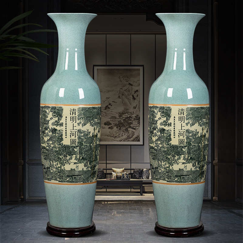 景德镇陶瓷清明上河图落地大花瓶酒店客厅装饰品摆件乔迁开业礼品
