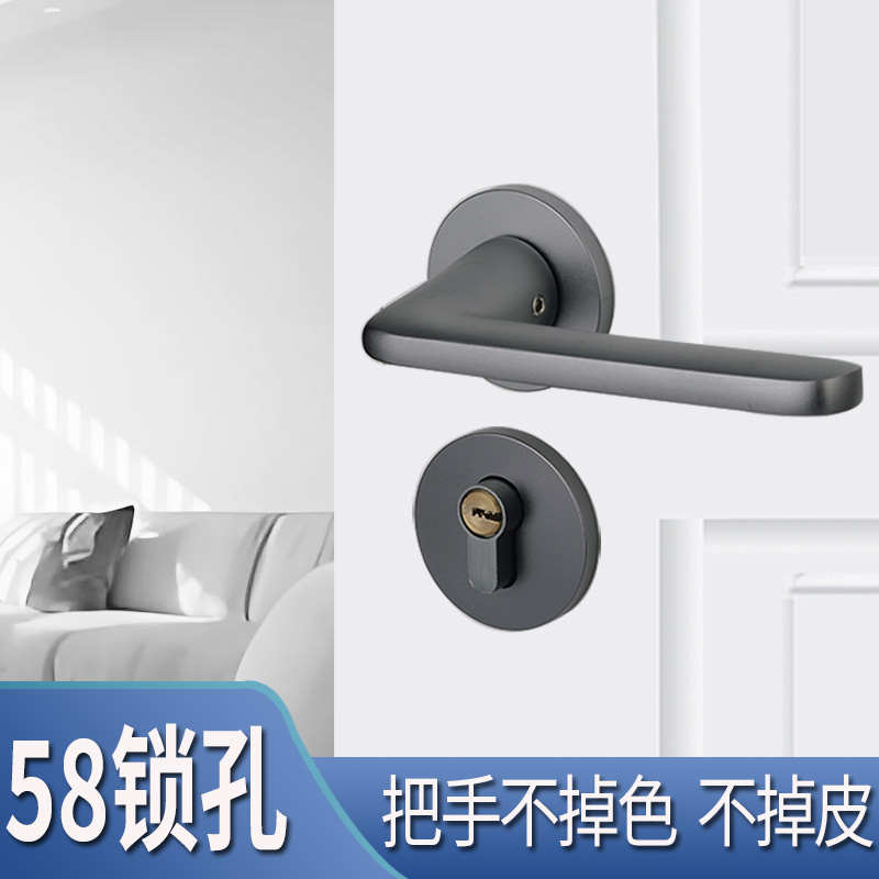新款美式灰色磁吸卧室内门锁家用房分体静音木门把手门锁具方向通