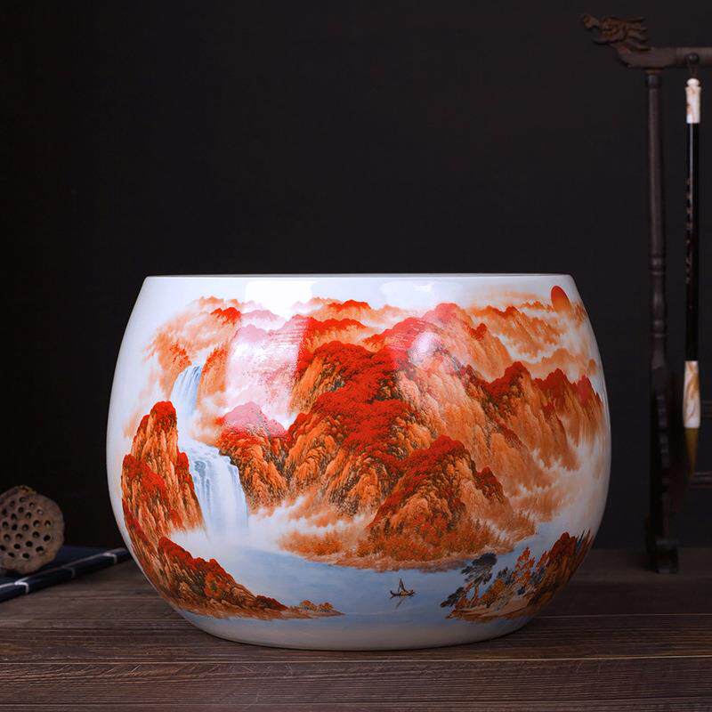 景德镇陶瓷器粉彩聚宝盆缸家居创意装饰品摆件客厅电视柜玄关摆设
