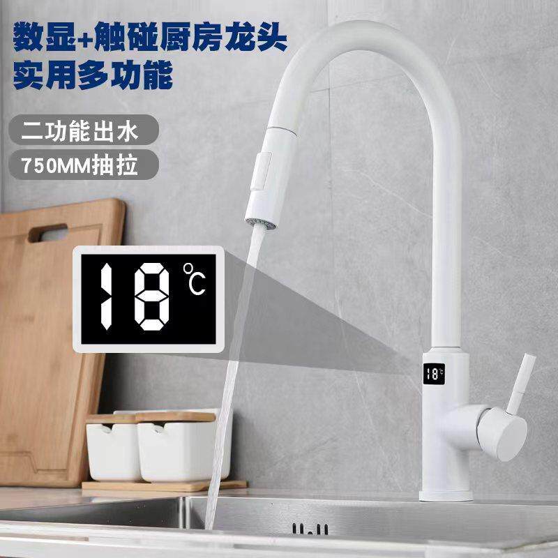 智能感应厨房龙头数显水槽龙头304不锈钢厨房触控抽拉式冷热龙头