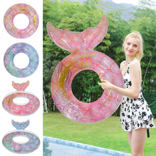 户外泳池漂浮带把手腋下圈新款加厚亮片美人鱼6-12岁儿童游泳圈