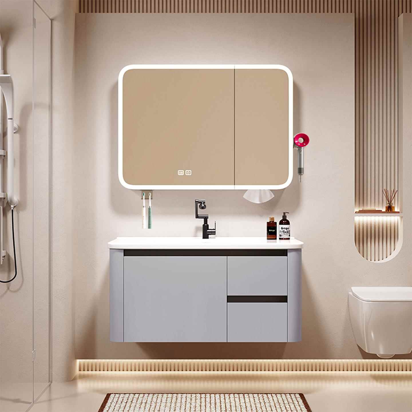 洗手盆柜组合卫生间陶瓷一体洗脸盆浴室柜蜂窝铝洗手池洗漱台镜柜