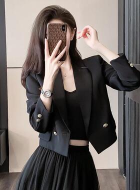 短款西装外套女2025新款春季气质高级感修身小个子黑色休闲 小西