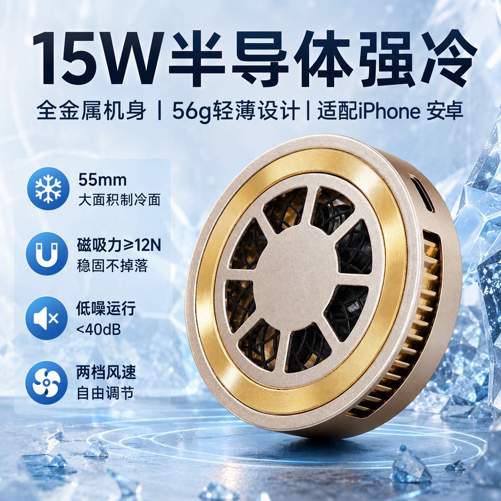 微您15W磁吸手机散热器半导体制冷全金属56g苹果安卓直播游戏