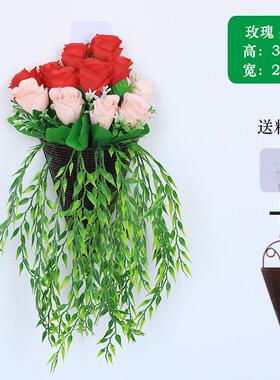 挂墙假花壁挂式仿真花家居置物架装饰绢布花套装客厅挂件墙壁花篮