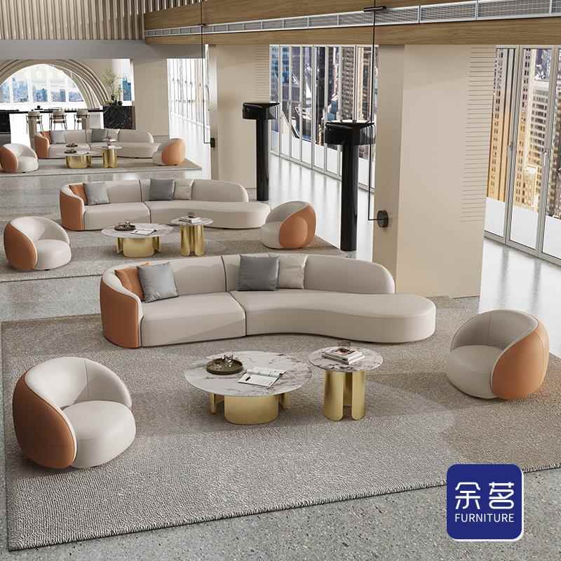 弧形沙发酒店大堂大厅贵宾会所休息区接待会客圆弧样品屋展示中心