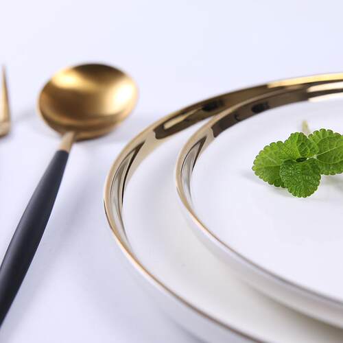 ins意陶瓷盘子西简家约金边餐盘用水果瓷盘北欧碗盘JFV创碟餐具套