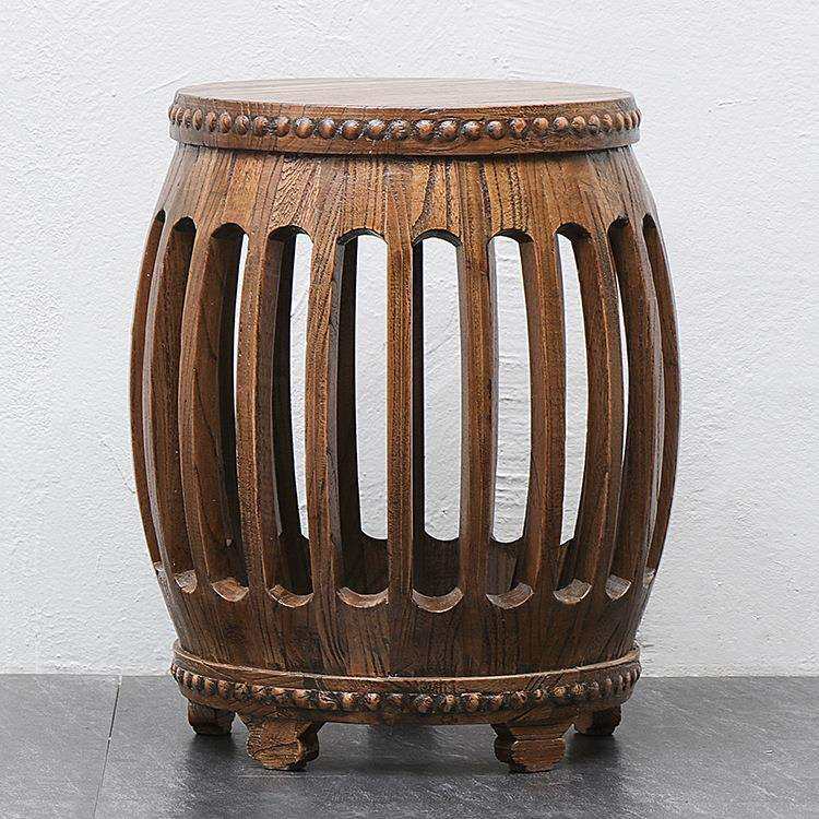 新中式仿古老榆木鼓凳全实木圆凳做旧鼓墩绣墩坐凳古筝凳矮凳餐凳