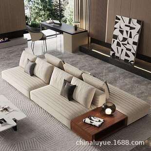 意式极简ROGER罗杰沙发别墅大平层悬浮直排妃棉麻布艺沙发软装