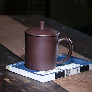 宜兴原矿紫砂盖杯纯全手工杯子紫泥厚德载物茶具礼品厂家批发