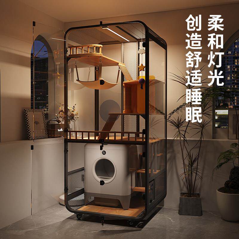 喵赞猫别墅实木豪华带厕所一体家用室内全景玻璃超大不占地猫笼子