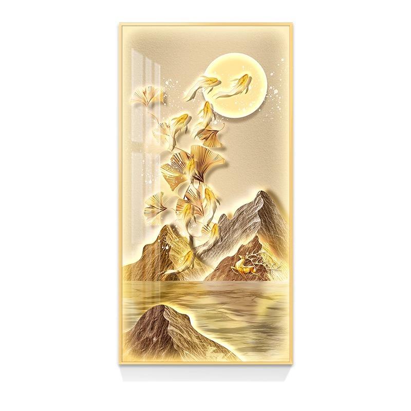 Led带灯轻奢入户进门九鱼图玄关装饰画挂画壁画竖版走廊简约现代