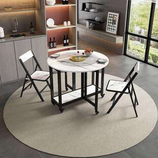 实木可折叠餐桌可移动带转盘多功能桌家用小户型简易圆桌收纳桌椅