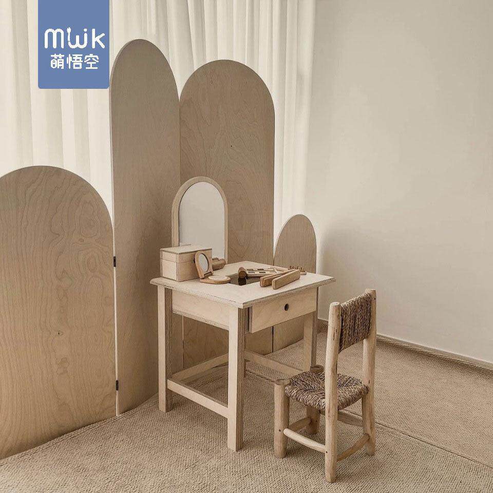 原木风韩系儿童木质屏风可折叠隔断背景板儿童房拍照道具遮挡装饰