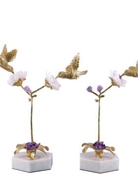 轻奢铜鸟白色大理石家居艺术摆件卧室客厅电视柜家居软装装饰品