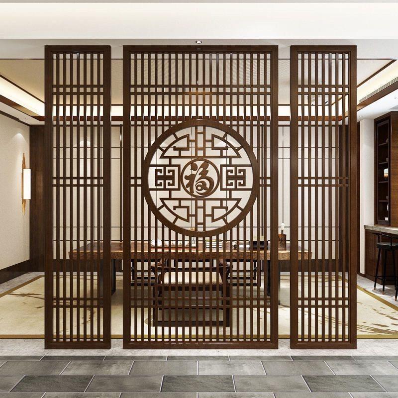 铁艺屏风隔断客厅饭厅卧室新中式简约背景格栅入户玄关不锈钢装饰