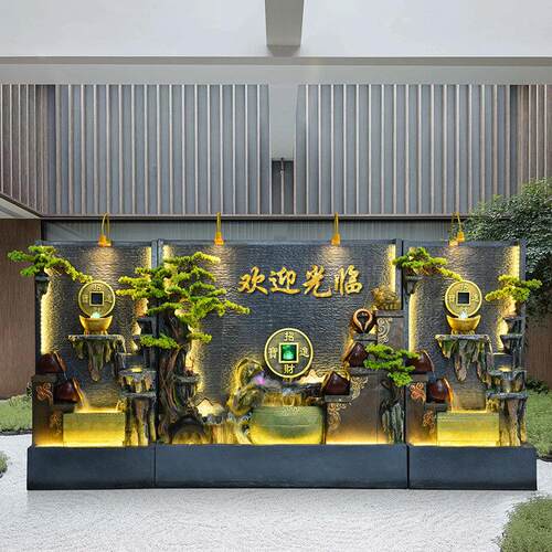 水幕墙流水屏风造景客厅玄关招财摆件庭院落地循环水假山流水喷泉
