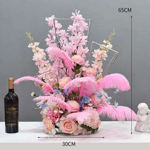 电镀三柱铁艺桌花花酒店婚礼花艺摆件ktv包房茶几台摆设假花