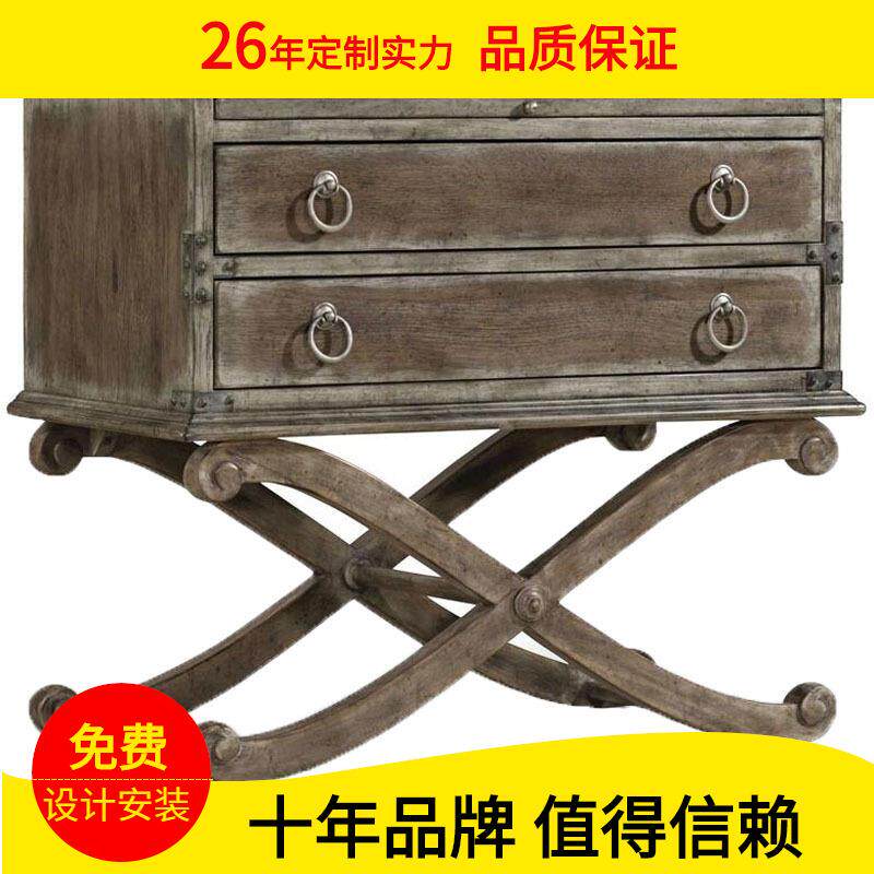 新古典复古做旧X脚架储藏装饰柜美式家具装饰柜床头柜沙发边几