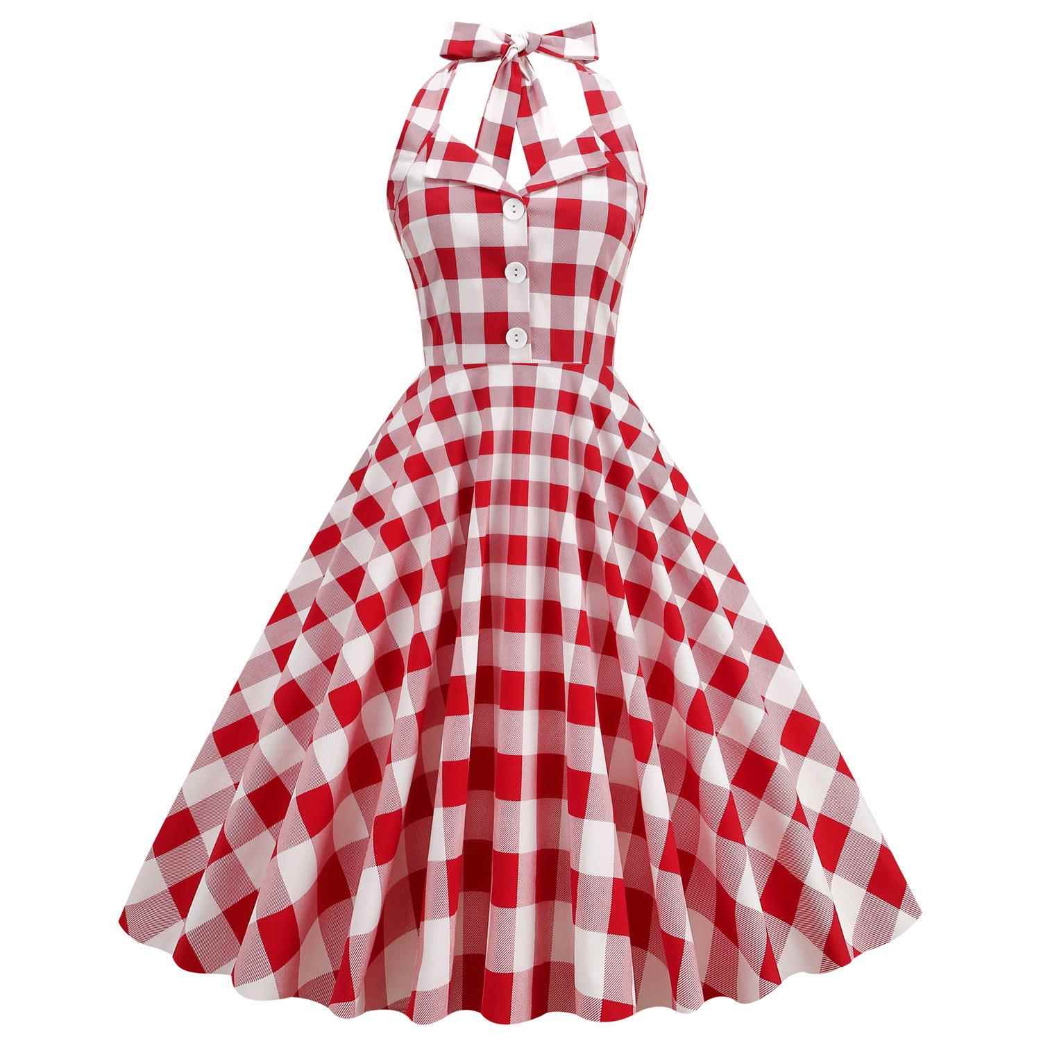 hem cotton sexy plaid halter backless dress neck Lapel long
