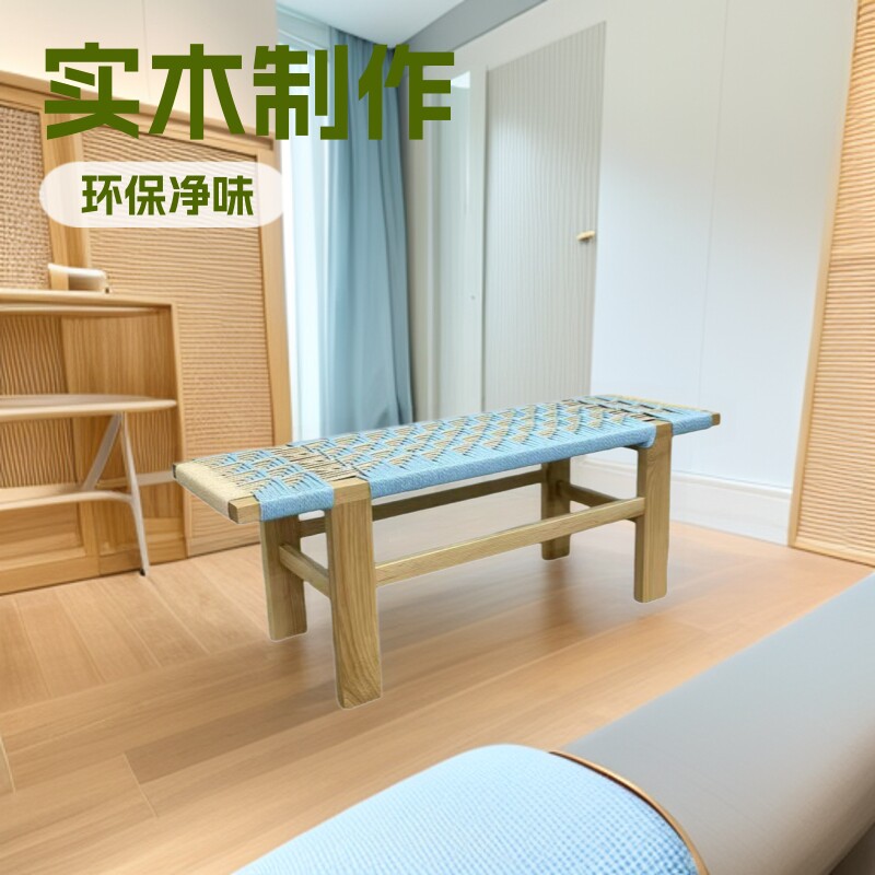 直销新中式长凳餐椅实木家用餐厅编织长凳子玄关换鞋凳卧室床尾凳