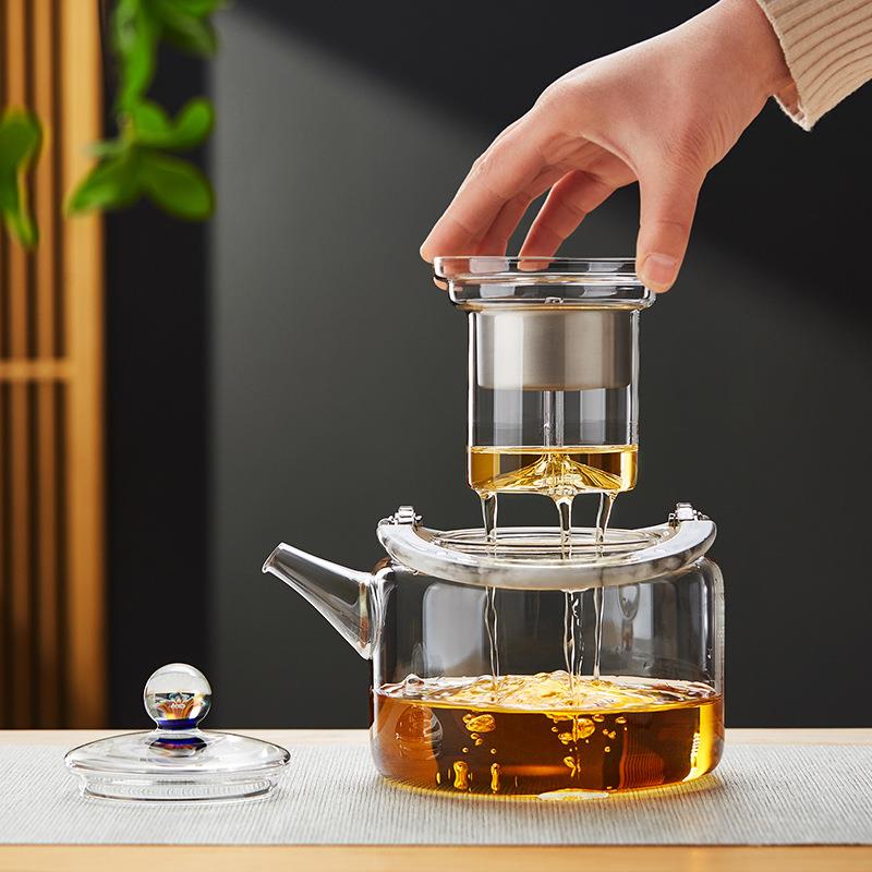 新羽手工玻璃煮茶壶养生泡茶壶磁吸式壶耐高温玻璃加厚分离蒸茶壶