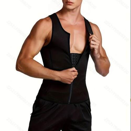 Men's Solid Zipper Front Compression Shapewear Tank Top,