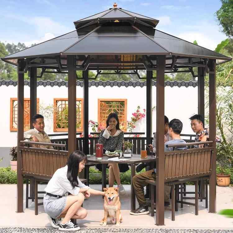 新款直销户外凉亭六角亭别墅庭院花园遮阳棚雨棚阳光板凉棚休闲八