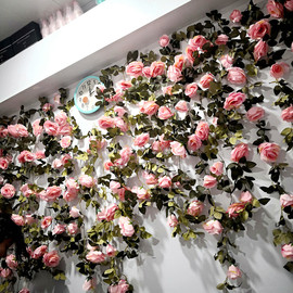 仿真玫瑰花绢花藤蔓假花空调管道，遮挡塑料花，缠绕室内藤条装饰花藤