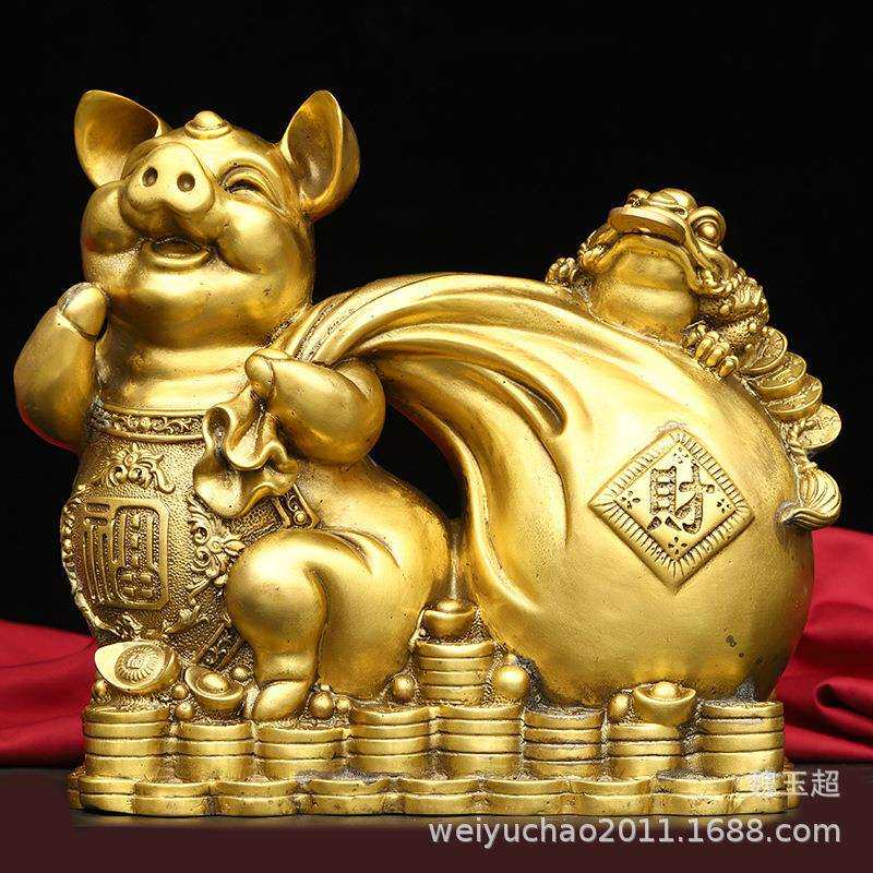 纯铜招财福袋猪十二生肖金猪摆件猪拉财钱袋猪金属工艺品铜器