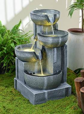 复古户外庭院流水石磨喷泉工艺品古典家居鱼池摆饰树脂创意工艺品