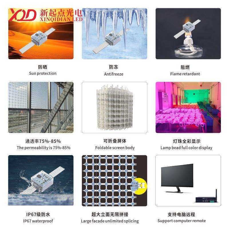 LED户外防水H2020双灯P40柔性透明天幕玻璃幕墙广告显示网格屏