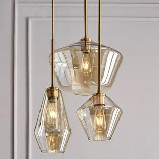 北欧餐咖厅主吊灯现代简约客厅题啡厅吧台头三组合174玻璃灯罩吊