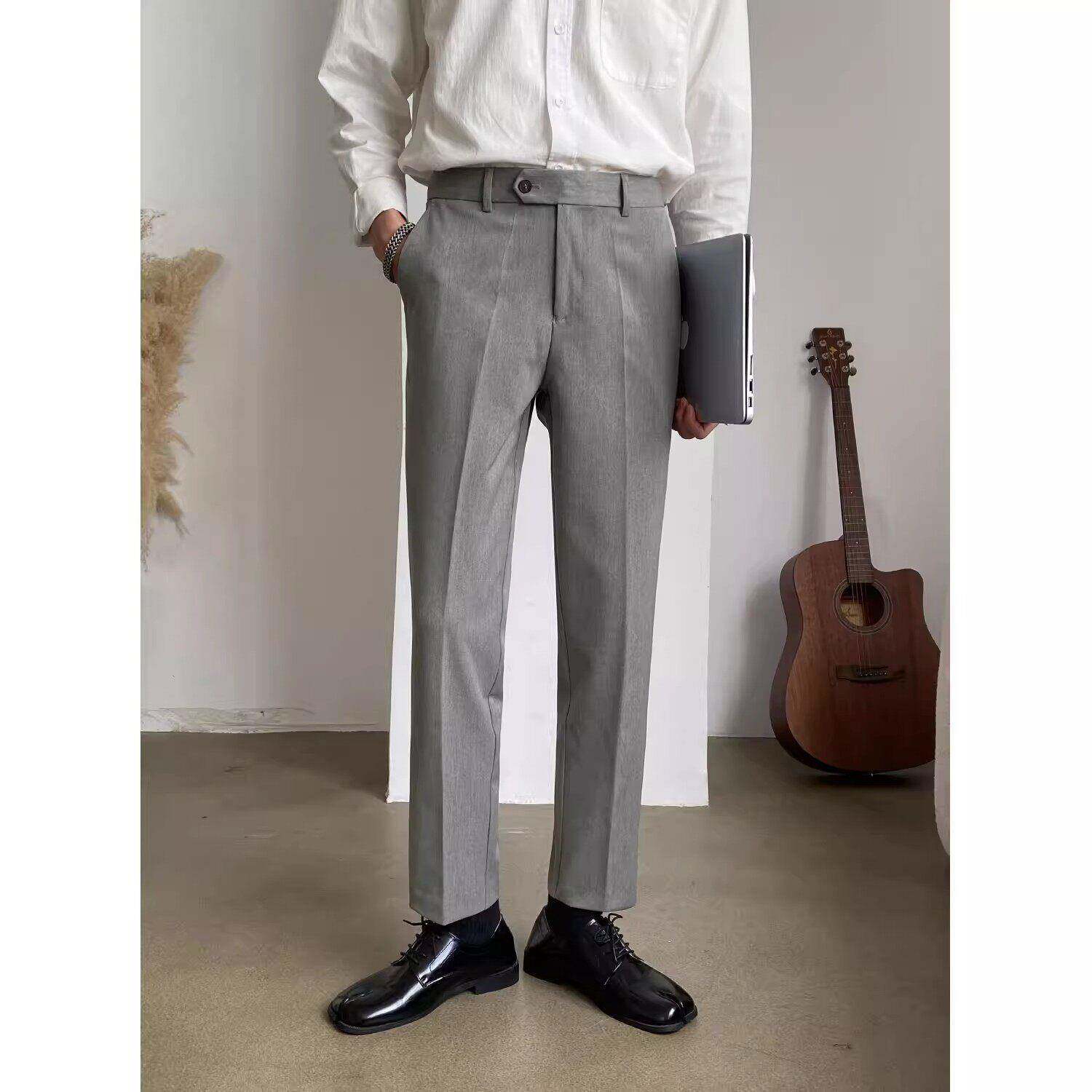 palm city黑色直筒西装裤男春季修身商务通勤高级垂坠感休闲西裤