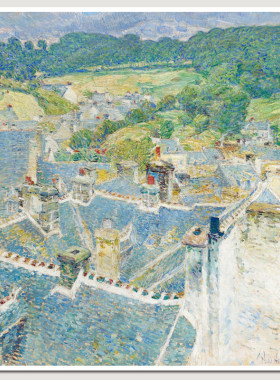 哈萨姆《Rooftops, Pont-Aven, Brittany》艺术衍生品风景画版画
