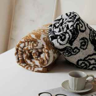 新中式 国风沙发毛LIE毯半绒毯边古子风巾毛被床旗复古办公室午睡