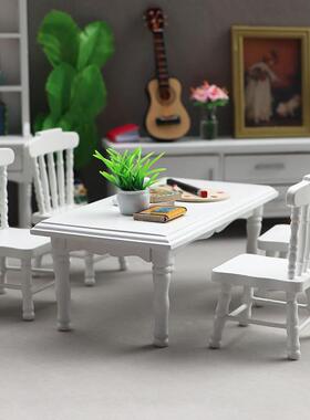 1:12娃娃屋dollhouse迷你家具餐厅微场景模型摆件白色餐桌椅子