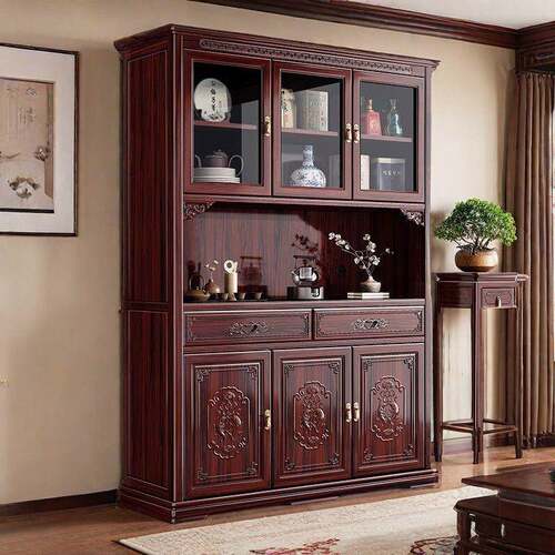 新中式餐边柜储物柜酸枝木实木客厅多功能收纳柜一体靠墙家用碗柜