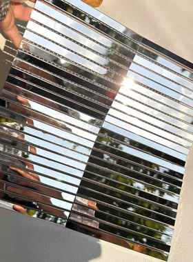 长条银色镜面金属马赛克不锈钢瓷砖条酒店吧台饭厅别墅KTV背景墙