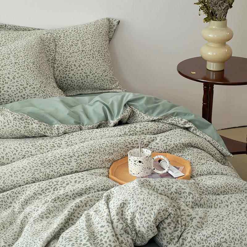 豹纹色织提花全棉花四件套复古小清新水洗全棉小资简约床品