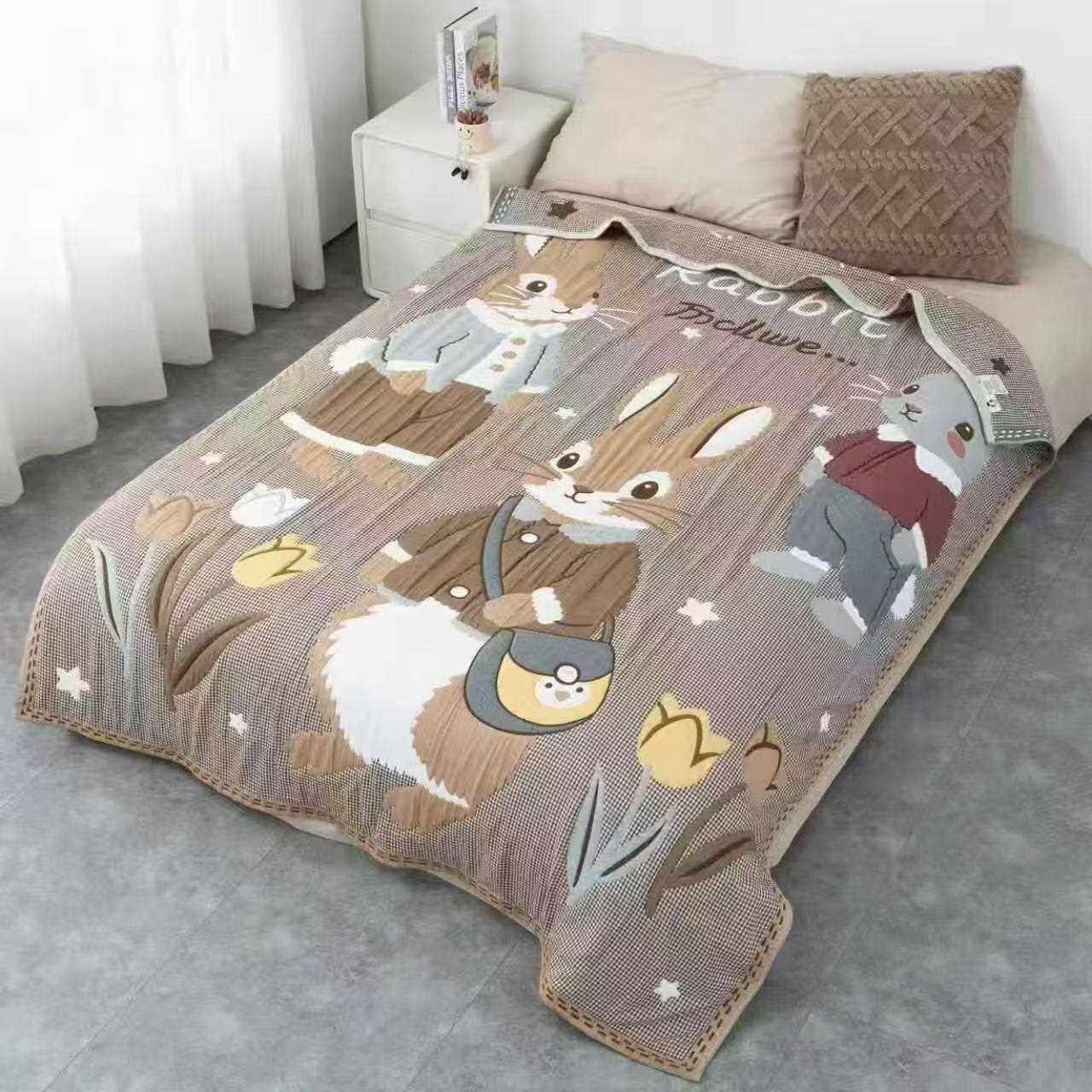 直销新款单人纯棉纱布盖毯四季通用高档卡通云朵毛巾午睡加厚全棉