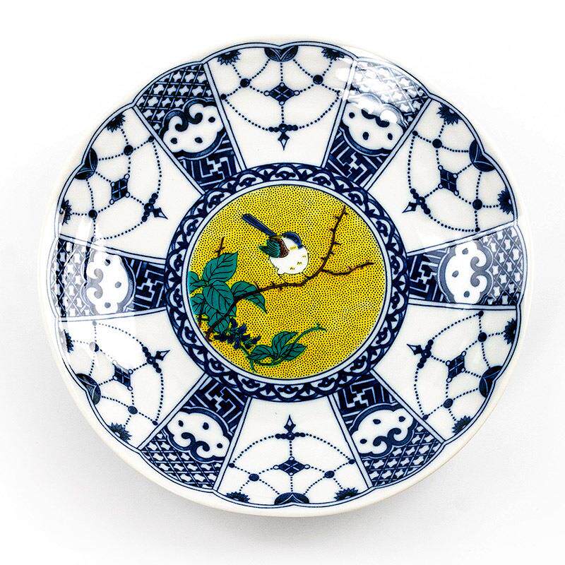 日本进口青郊窑彩绘花鸟陶瓷餐具菜盘平盘甜品水果点心盘