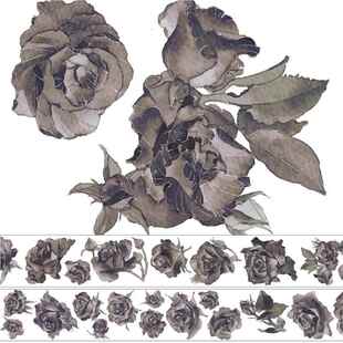 新七亮面手帐手账QCH装 胶饰胶带贴天纸花卉造景纸带整卷黑玫瑰