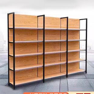 超市货架展示架四柱木纹置物架便利店商超小卖部文具店母婴店货架