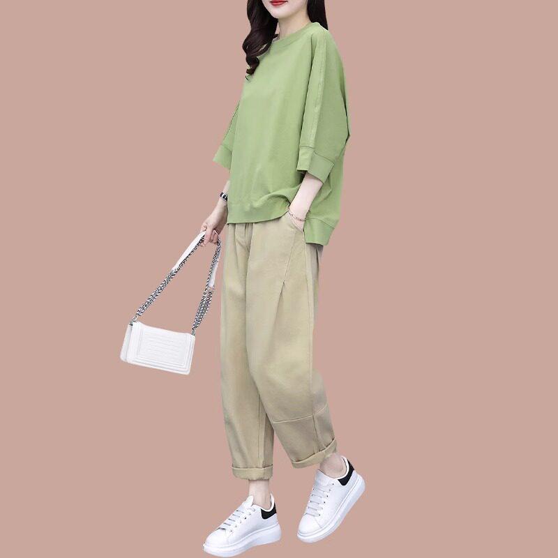 纯棉时尚休闲运动套装女2025年夏季新款洋气减龄显瘦大码两件套潮