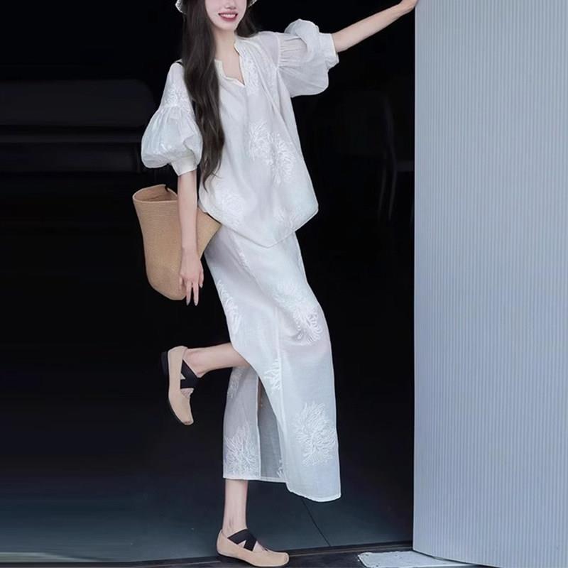 欧洲站白色新中式国风休闲 时尚套装裙女2025新款夏季半身裙两件