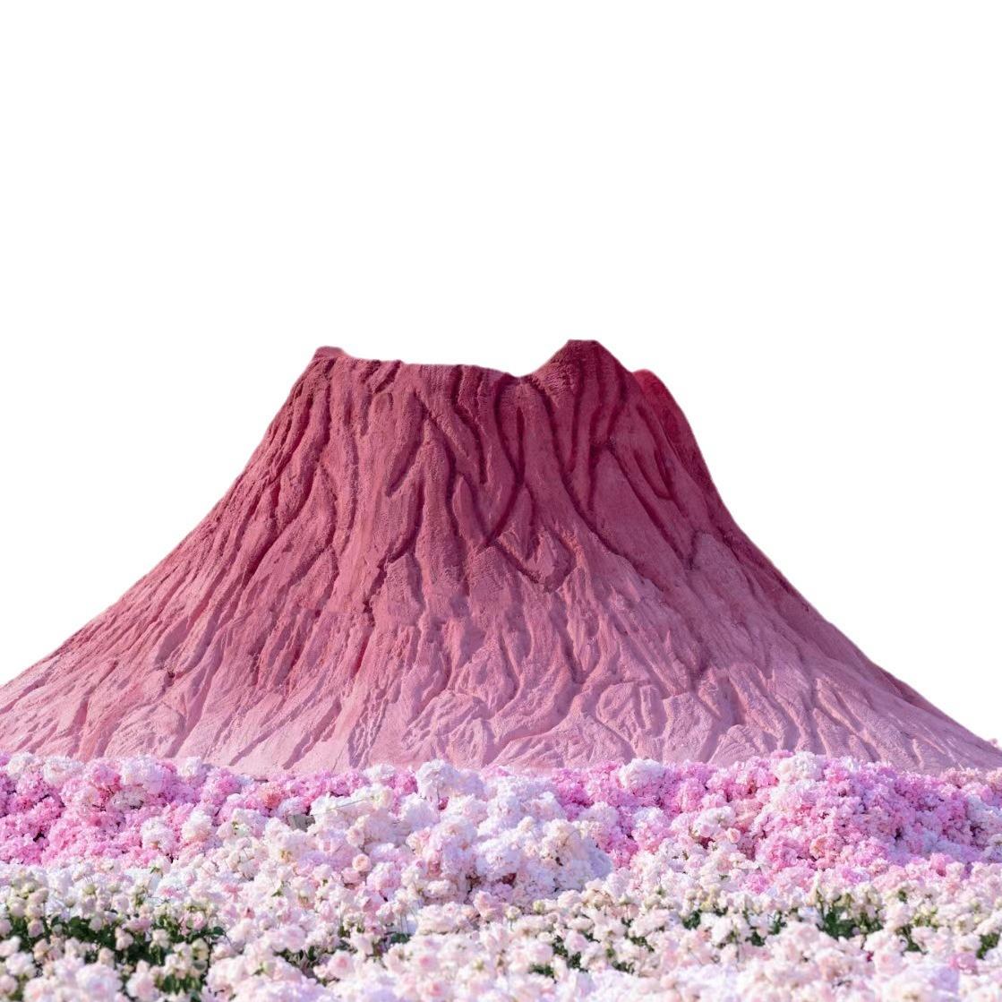 景区网红粉色大火山美陈户外大型玻璃钢户外表白打卡景观造型雕塑