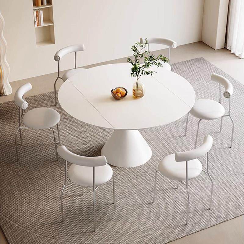 奶油风岩板餐桌可旋转折叠家用小户型多功能带转盘华尔兹圆形饭桌,住宅家具,岩板餐桌,淘宝优惠券,粉丝福利购,淘宝优惠卷