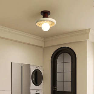 雕花装 饰灯宿房间玄关感复古北欧创意实木灯过道民吸顶灯中古卧室